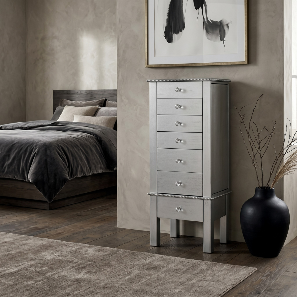 Hannah Jewelry Armoire ~ Silver Leaf