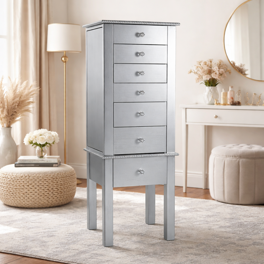 Hannah Jewelry Armoire ~ Silver Leaf