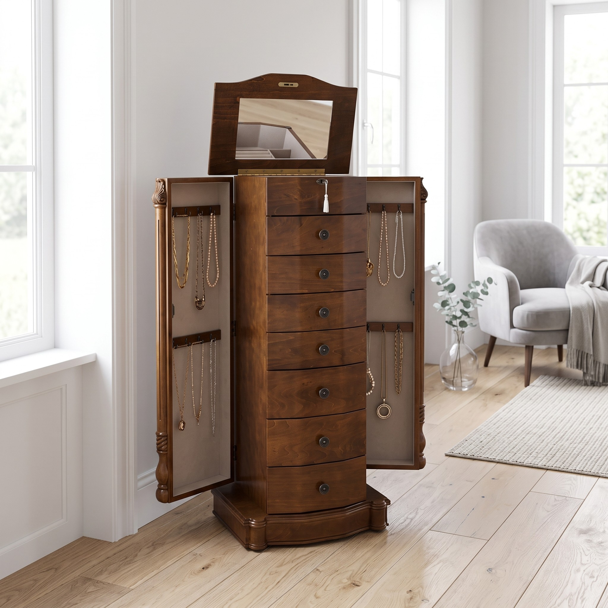 Antoinette Jewelry Armoire ~ Rich Walnut - Hives And Honey