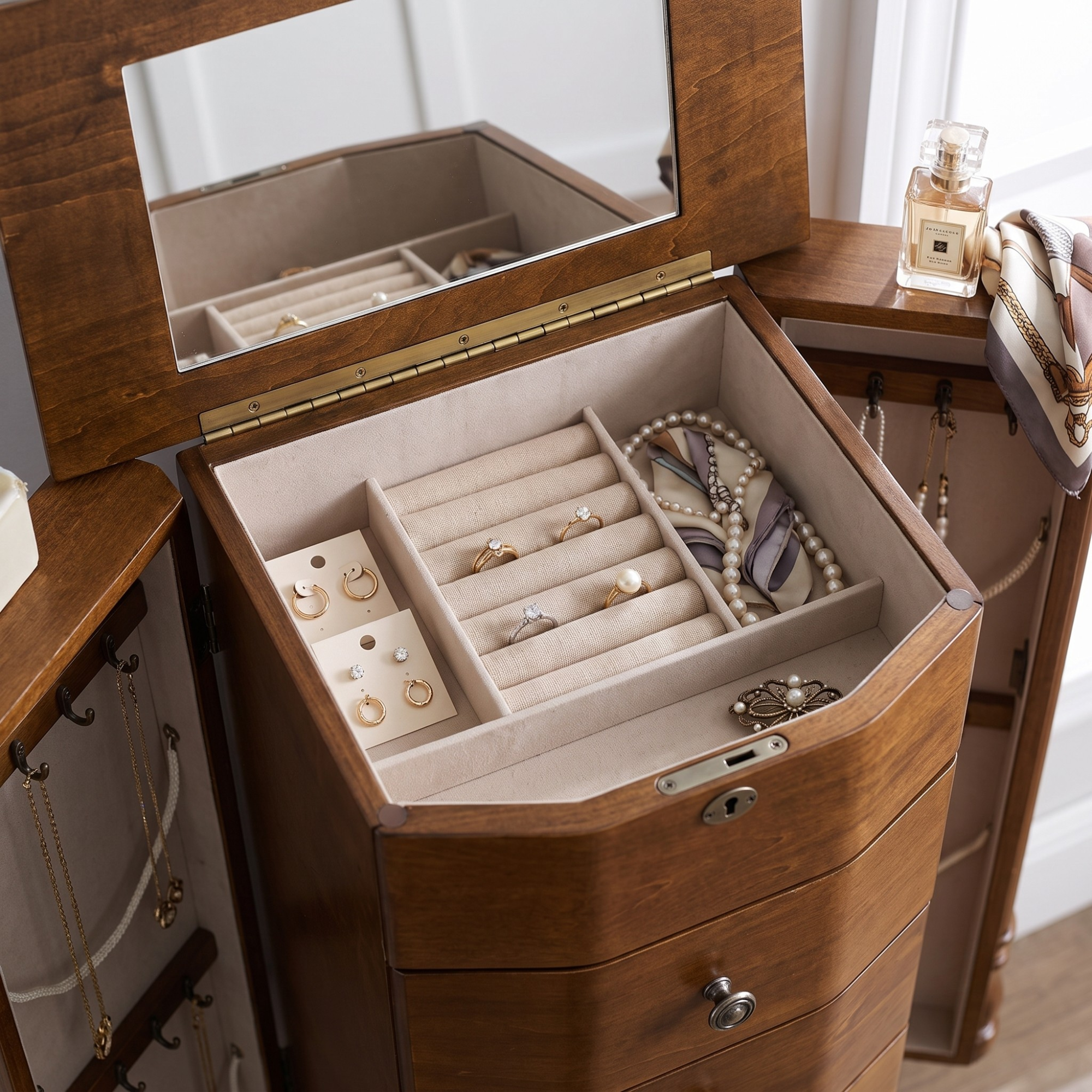 Antoinette Jewelry Armoire ~ Rich Walnut - Hives And Honey