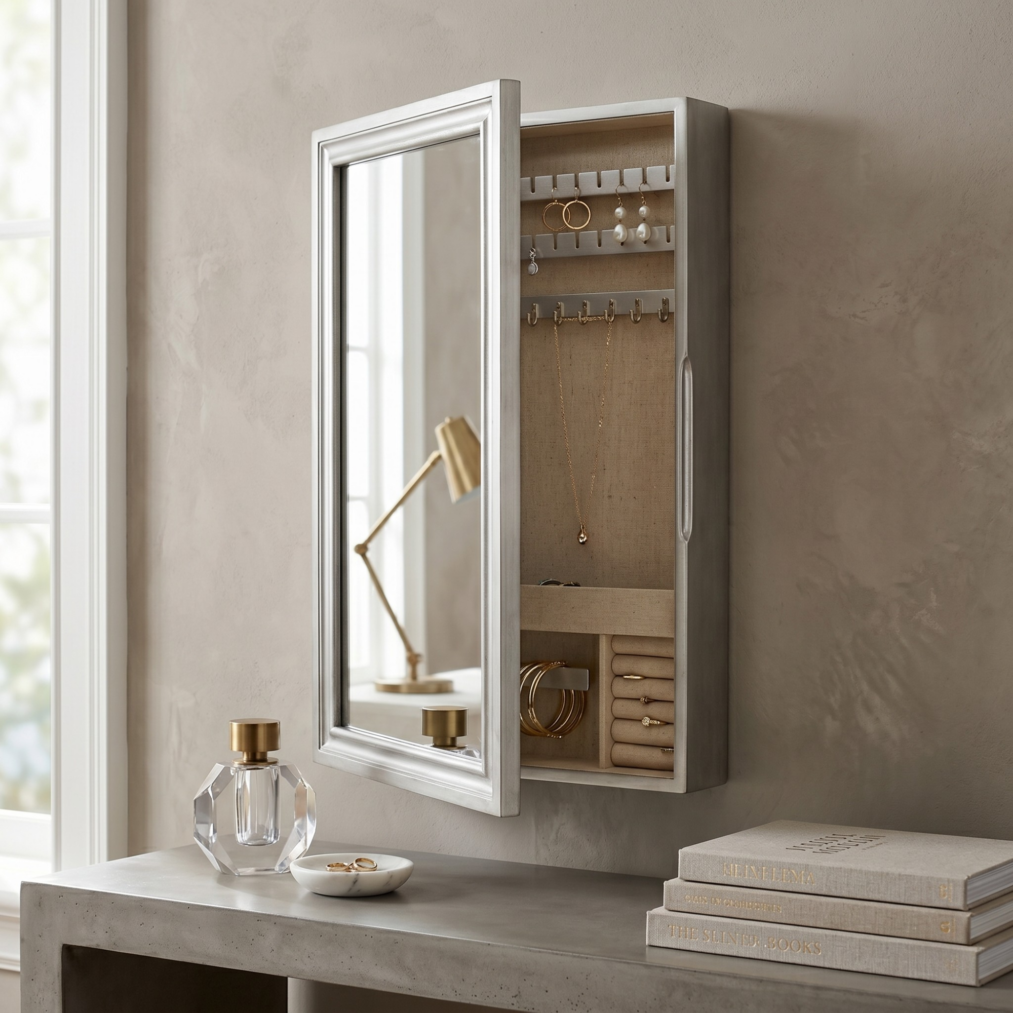 Nicolette Jewelry Storage Mirror ~ Silver