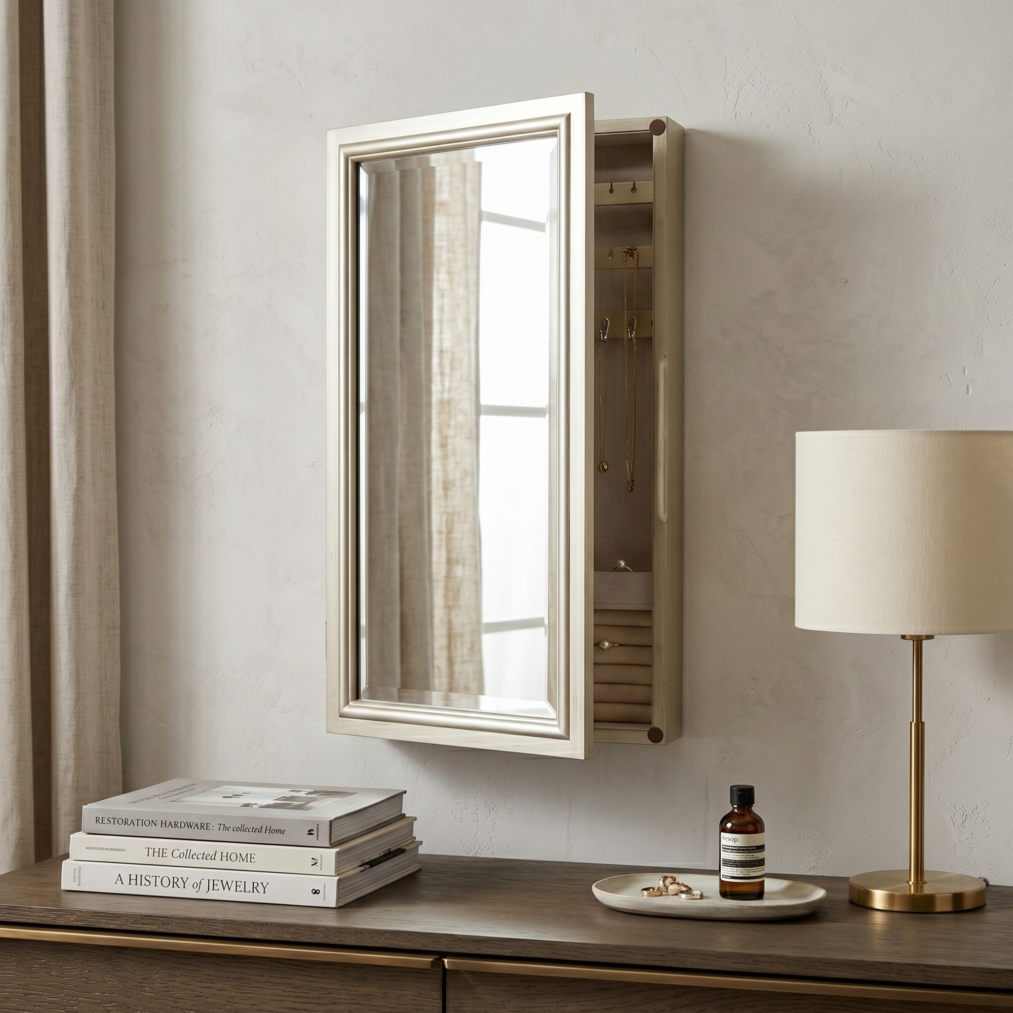 Nicolette Jewelry Storage Mirror ~ Champagne
