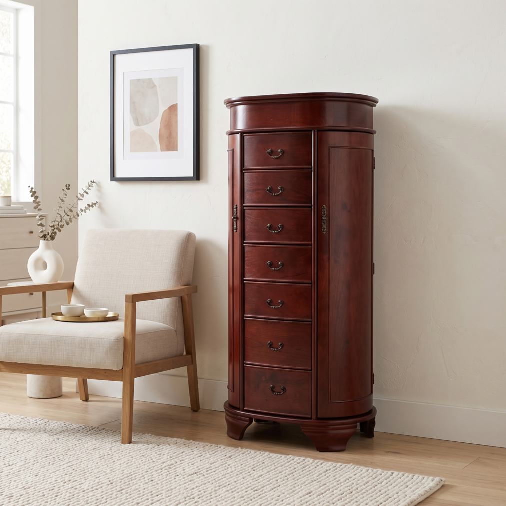 Daley Oval Standing Jewelry Armoire, Cherry