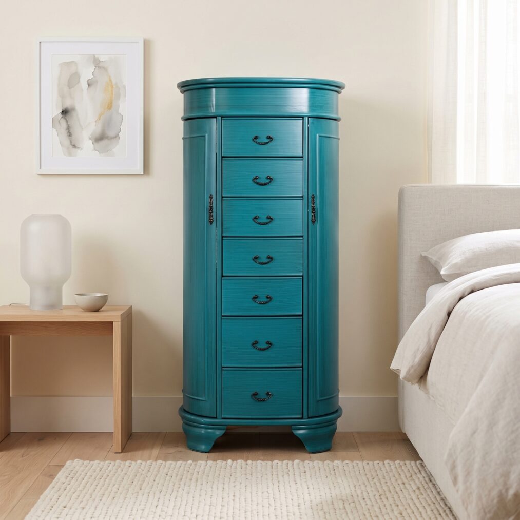 Daley Oval Standing Jewelry Armoire, Turquoise