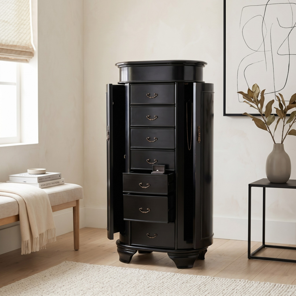Daley Oval Standing Jewelry Armoire, Black
