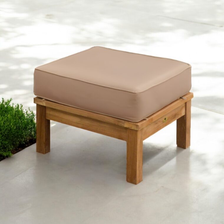 Pavilion Teak Ottoman, Tan