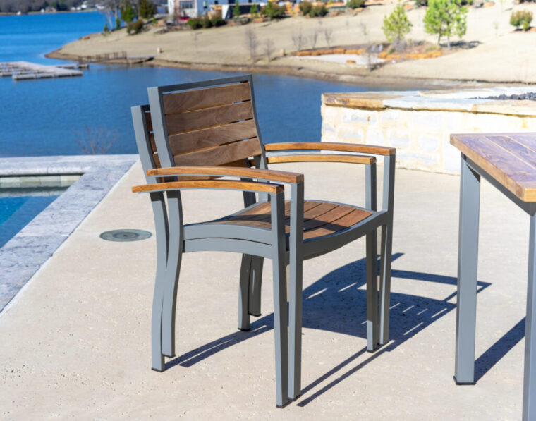 Catalina Teak Stacking Dining Chair with Arms, Grey (Set of 2)