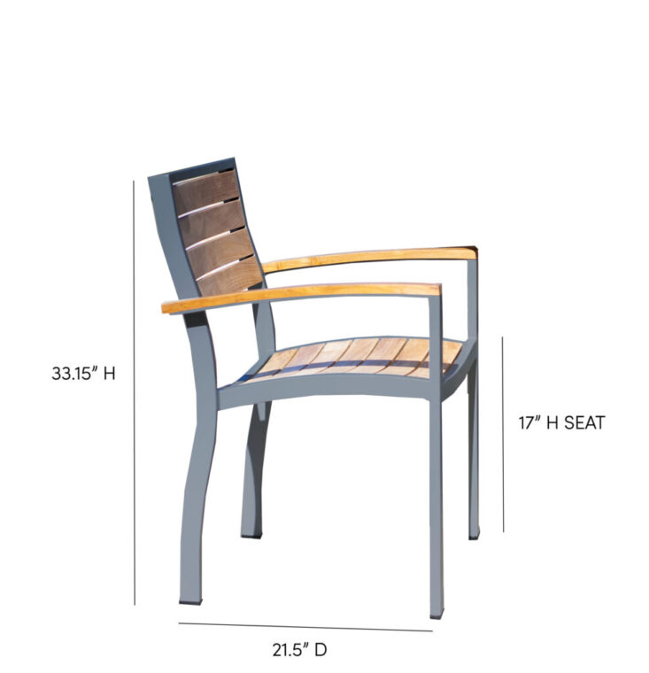 Catalina Teak Stacking Dining Chair with Arms, Grey (Set of 2)
