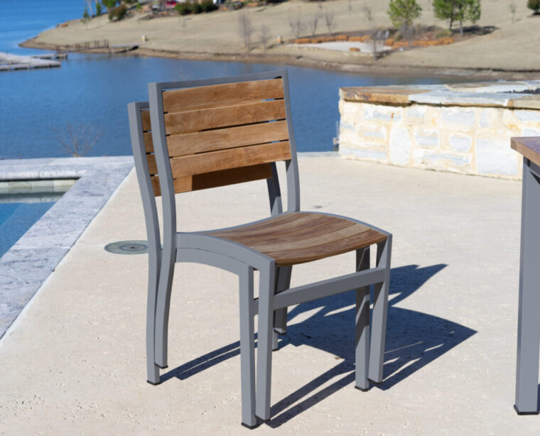 Catalina Teak Stacking Armless Dining Chair, Grey (Set of 2)