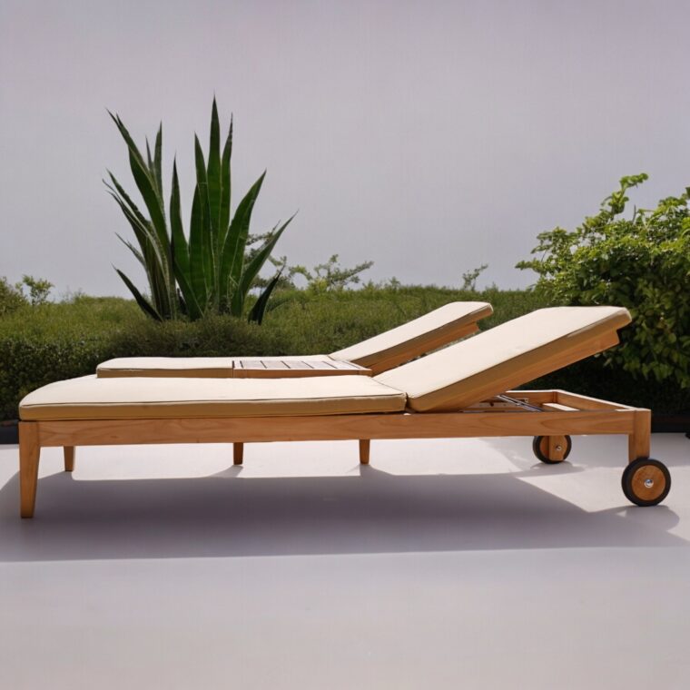 Clearwater Teak Sunbrella Chaise Lounger, Tan