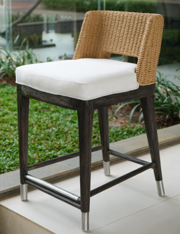 Fritz Wicker Teak Counter Stool