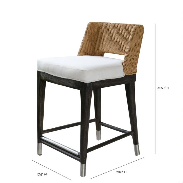 Fritz Wicker Teak Counter Stool