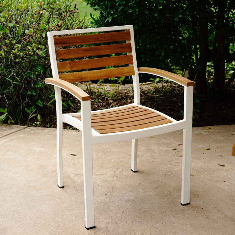 Catalina Teak Stacking Dining Chair with Arms, White (Set of 2)