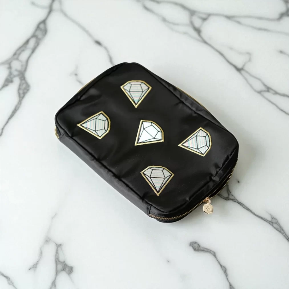 Bryn Embroidered Jewelry Travel Pouch ~ Black