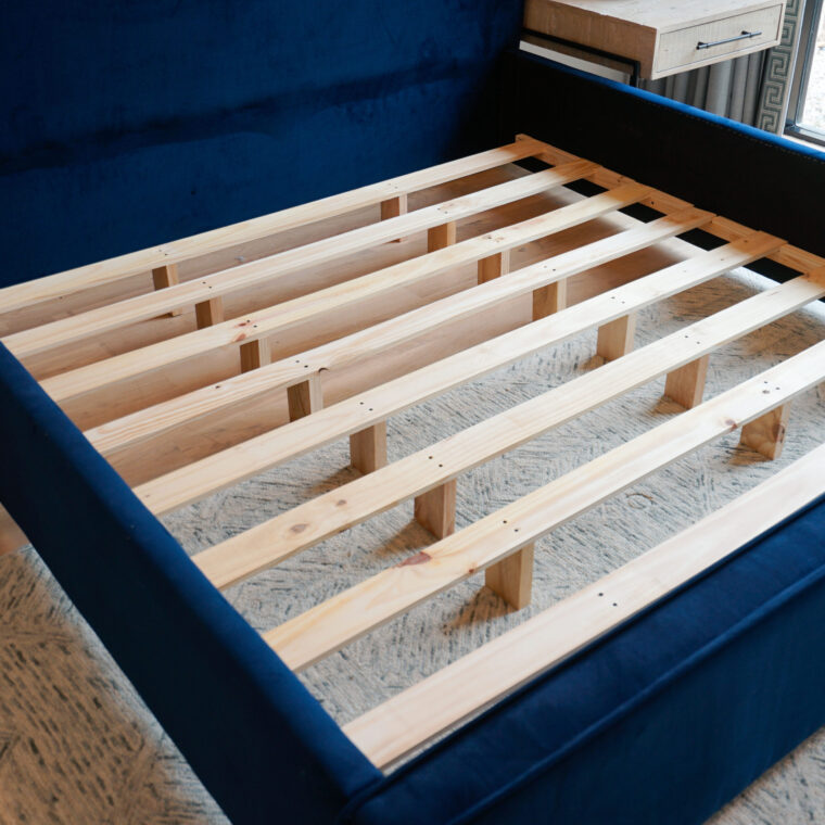 Uptown King Size Bed, Blue Velvet