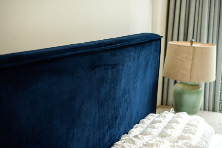 Uptown King Size Bed, Blue Velvet