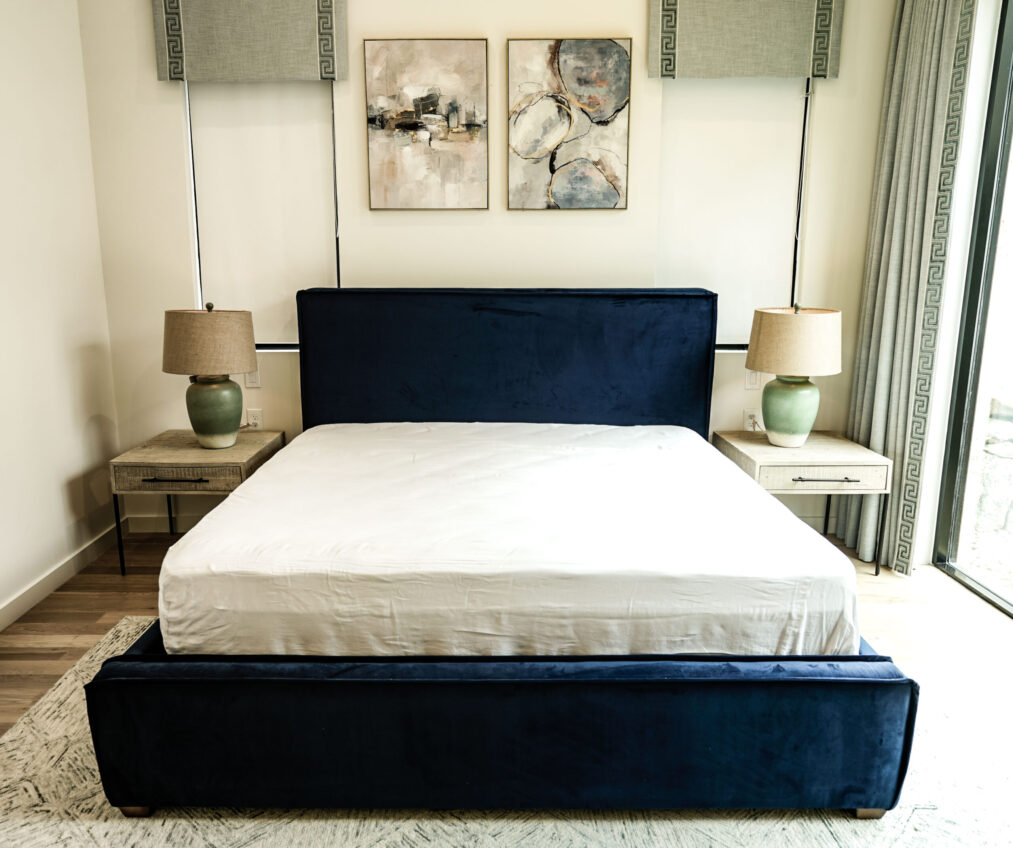 Uptown King Size Bed, Blue Velvet