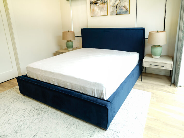 Uptown King Size Bed, Blue Velvet