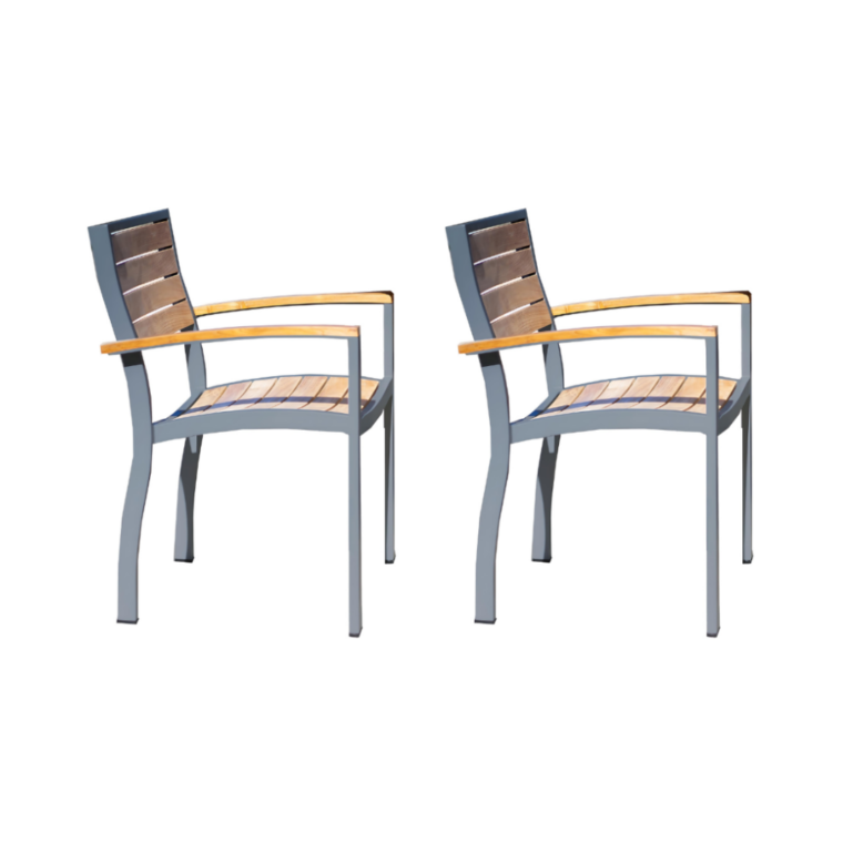 Catalina Teak Stacking Dining Chair with Arms, Grey (Set of 2)