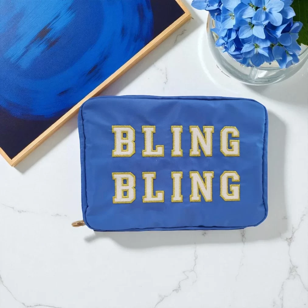 Bryn Embroidered Jewelry Travel Pouch ~ Blue