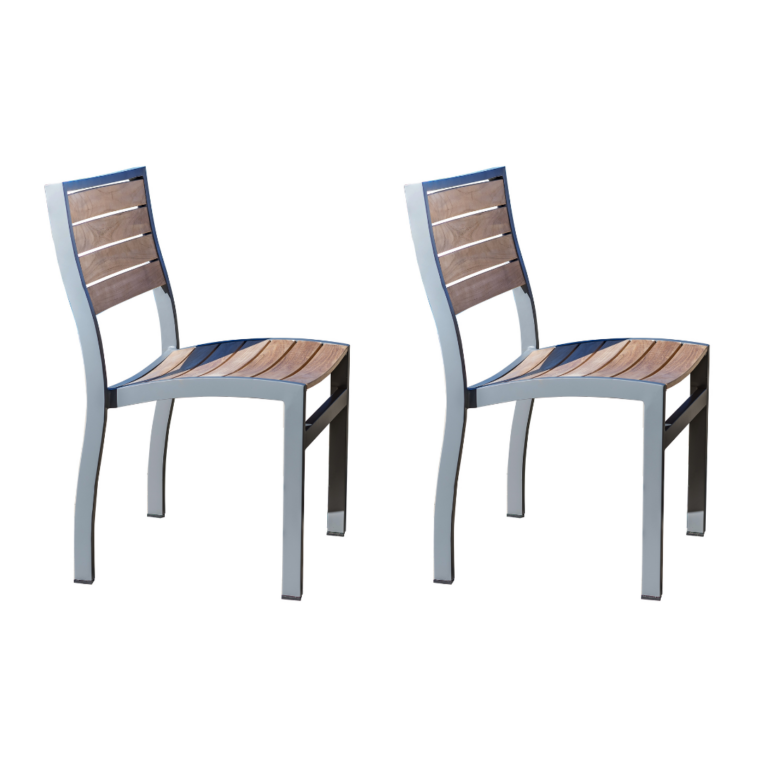 Catalina Teak Stacking Armless Dining Chair, Grey (Set of 2)