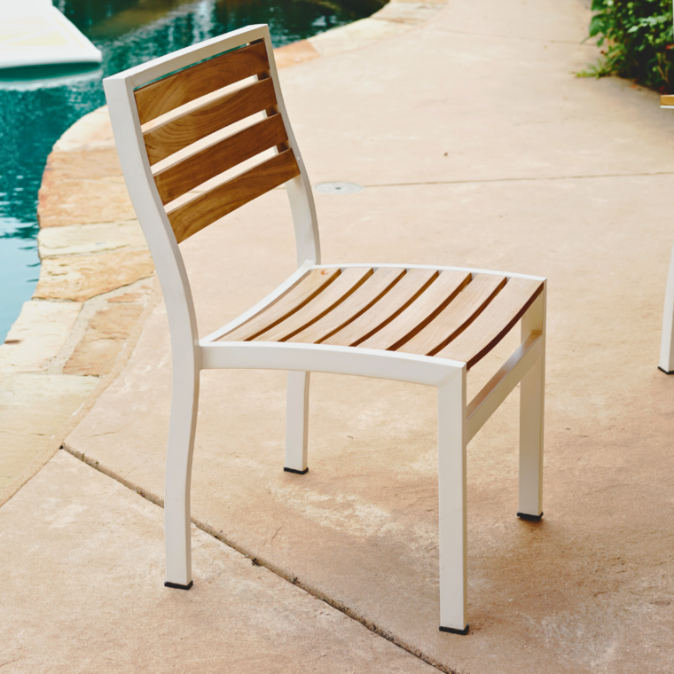 Catalina Teak Stacking Armless Dining Chair, White (Set of 2)