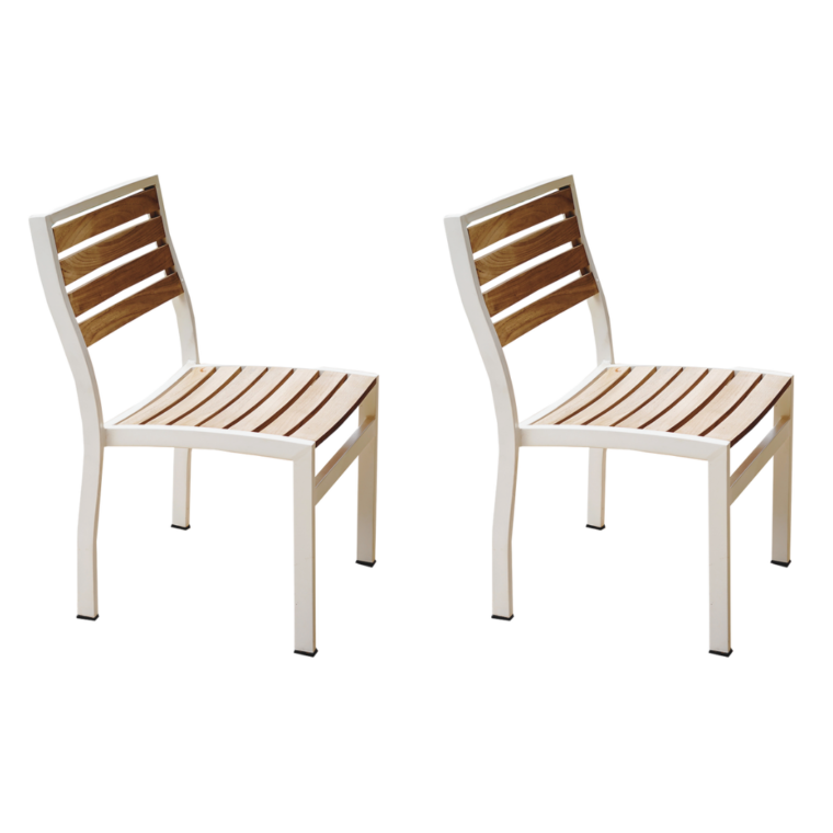 Catalina Teak Stacking Armless Dining Chair, White (Set of 2)