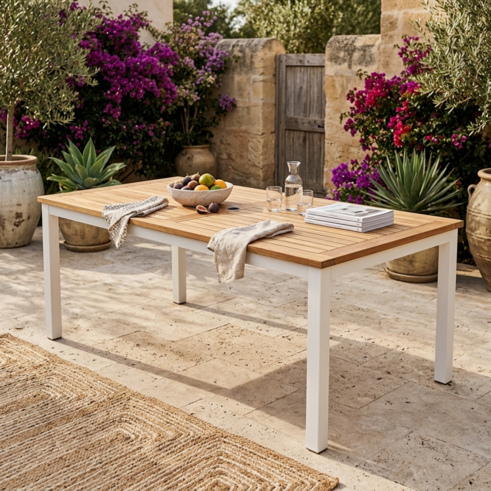 Catalina Teak Rectangle Dining Table, White