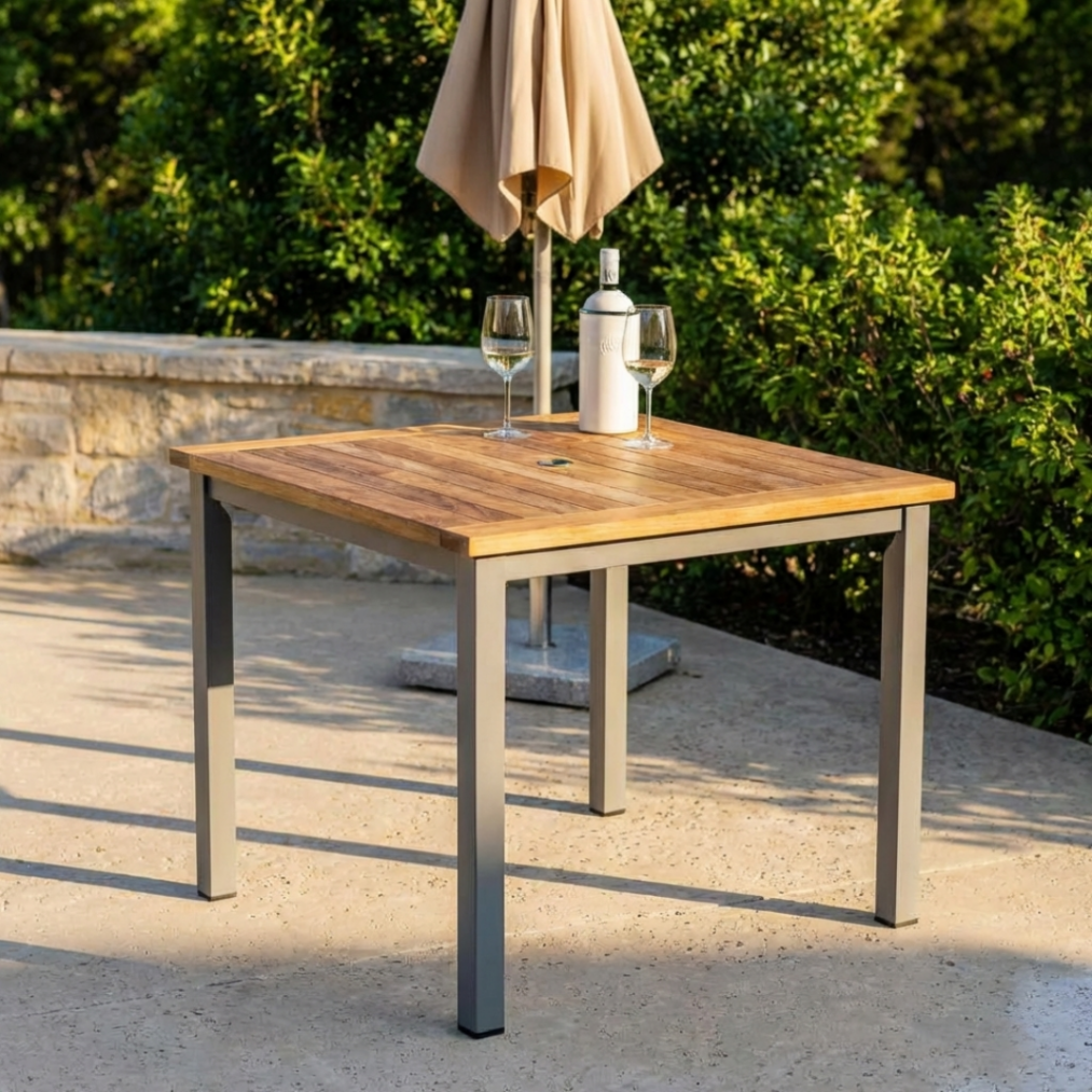Catalina Teak Square Dining Table, Grey