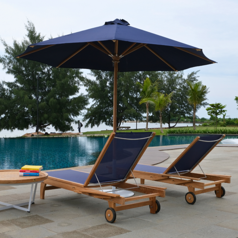 Cayman Teak Chaise Lounger, Blue