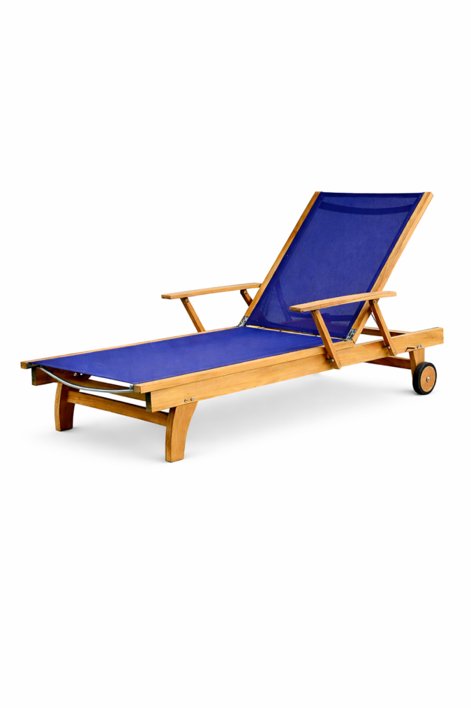 Cayman Teak Chaise Lounger, Blue