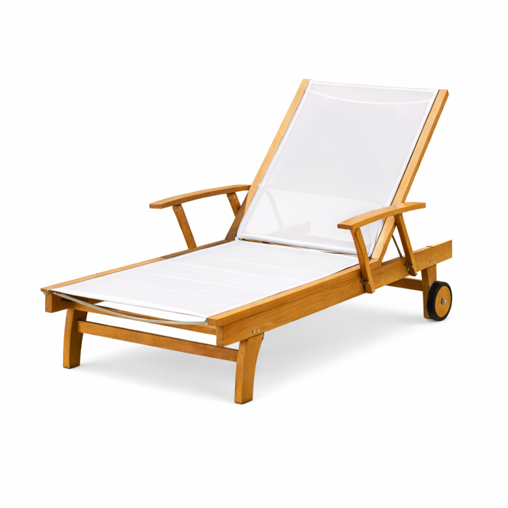 Cayman Teak Chaise Lounger, White