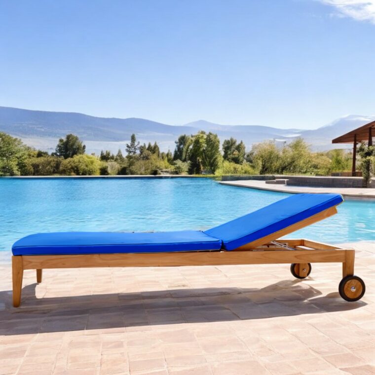 Clearwater Teak Sunbrella Chaise Lounger, Navy