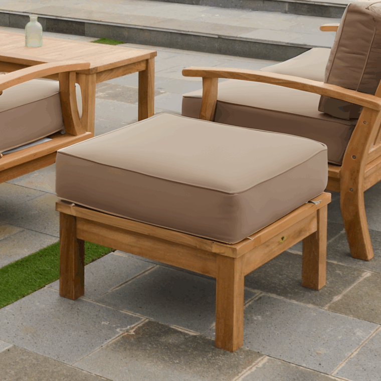 Pavilion Teak Ottoman, Tan