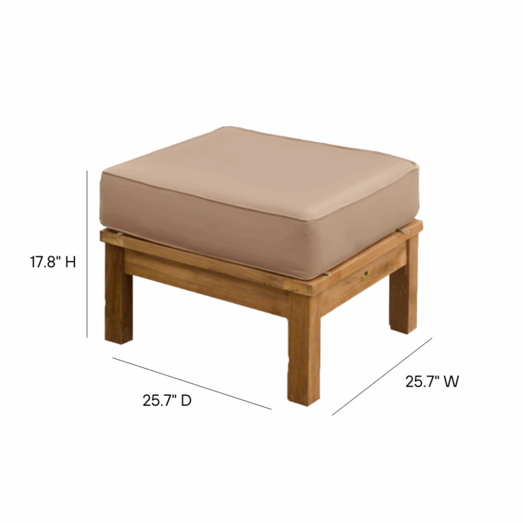 Pavilion Teak Ottoman, Tan