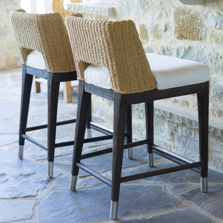 Fritz Wicker Teak Counter Stool