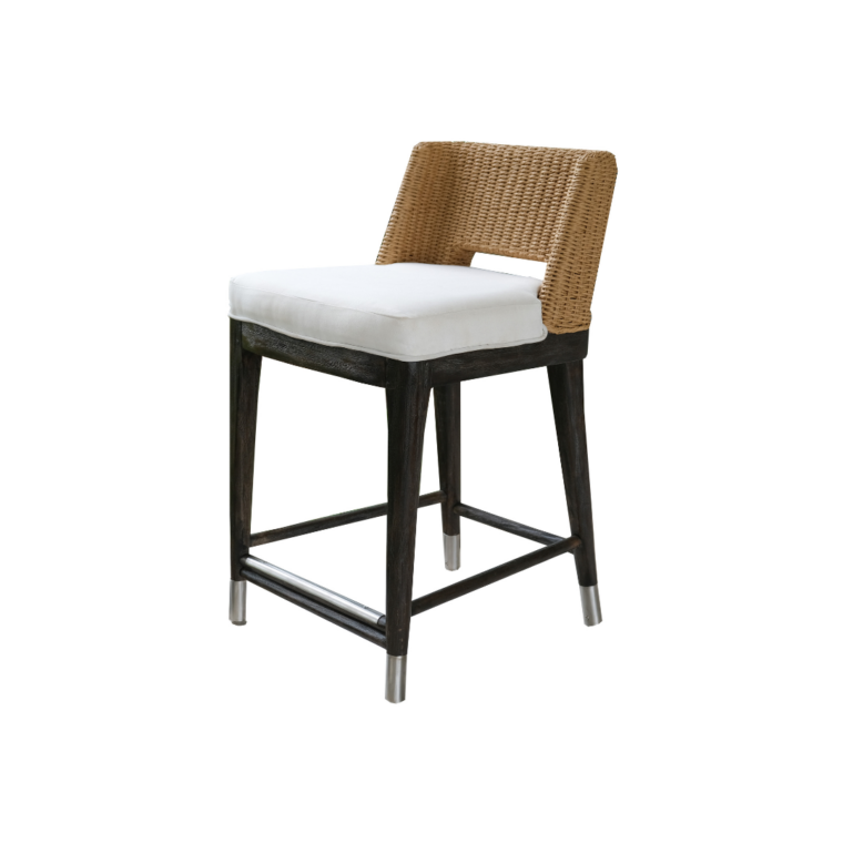 Fritz Wicker Teak Counter Stool