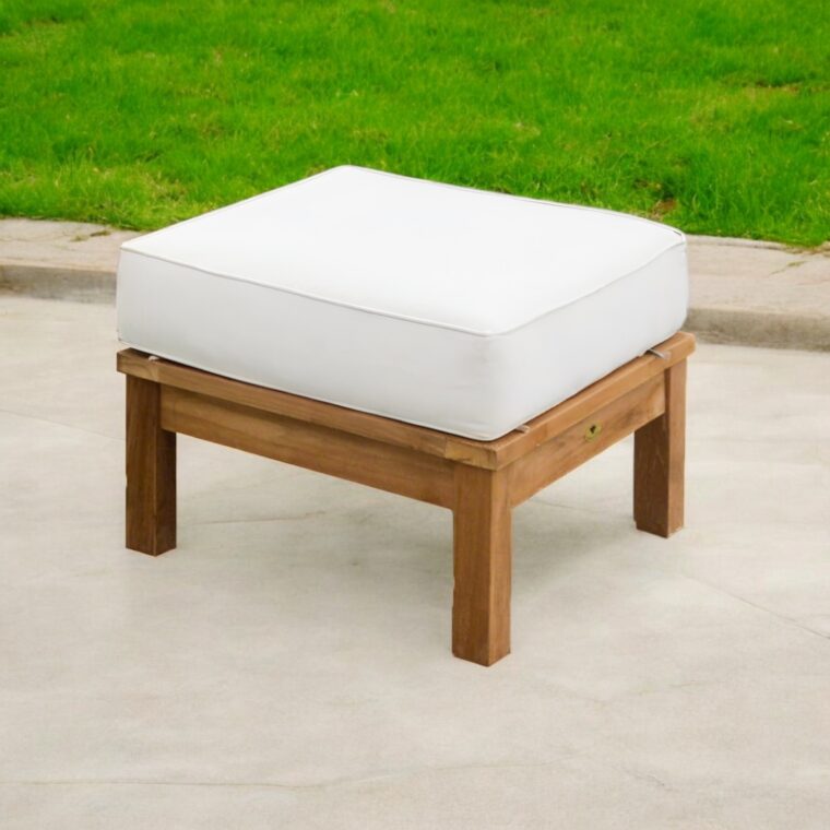 Pavilion Teak Ottoman, White