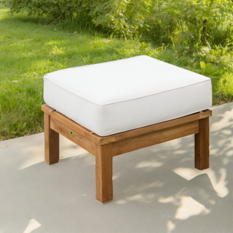 Pavilion Teak Ottoman, White