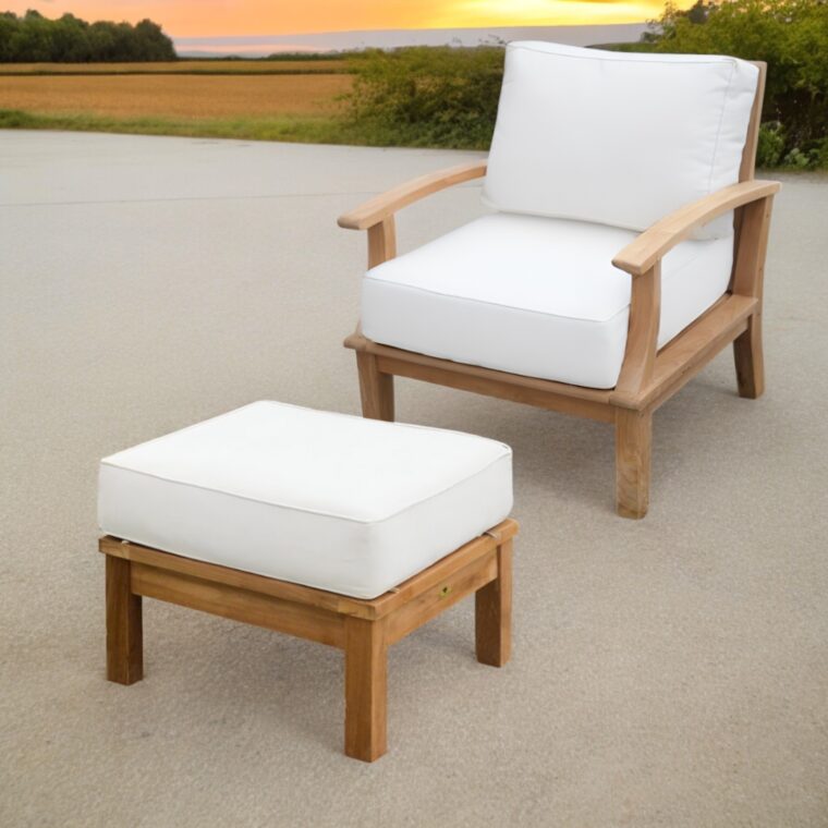 Pavilion Teak Ottoman, White