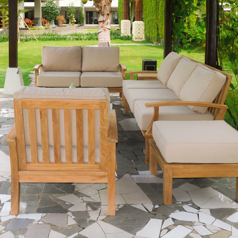 Pavilion 57-Inch Teak Sofa, Tan