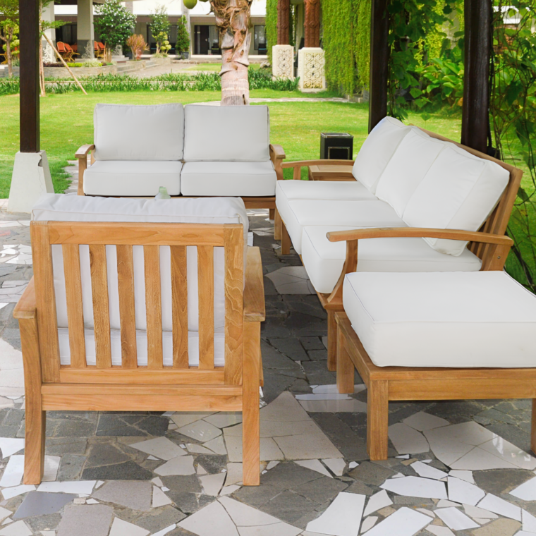 Pavilion Teak Ottoman, White