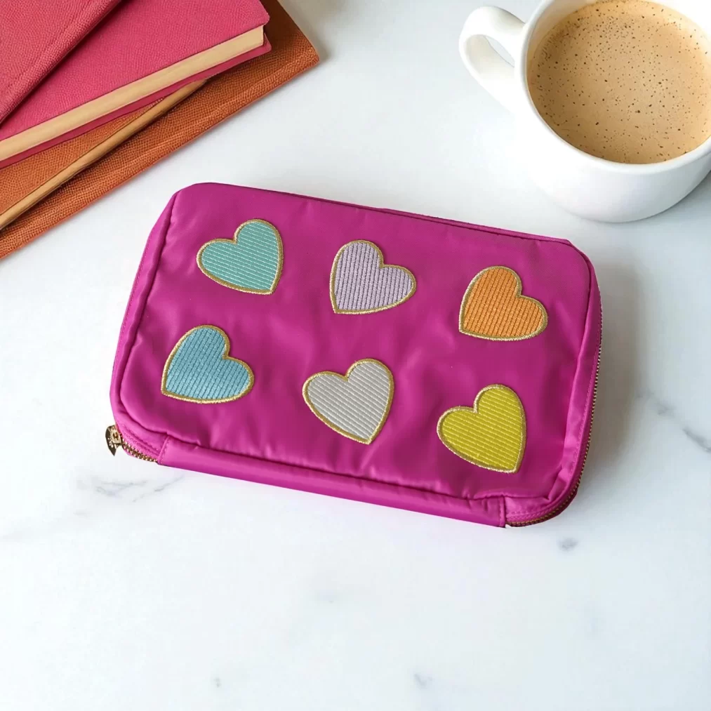 Bryn Embroidered Jewelry Travel Pouch ~ Pink