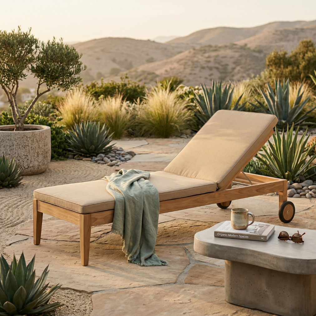 Clearwater Teak Sunbrella Chaise Lounger, Tan