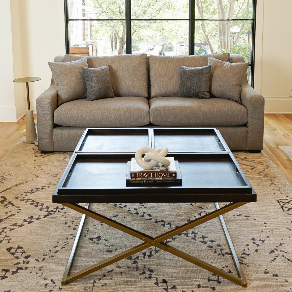 Black Rectangular Coffee Table with Gold Base