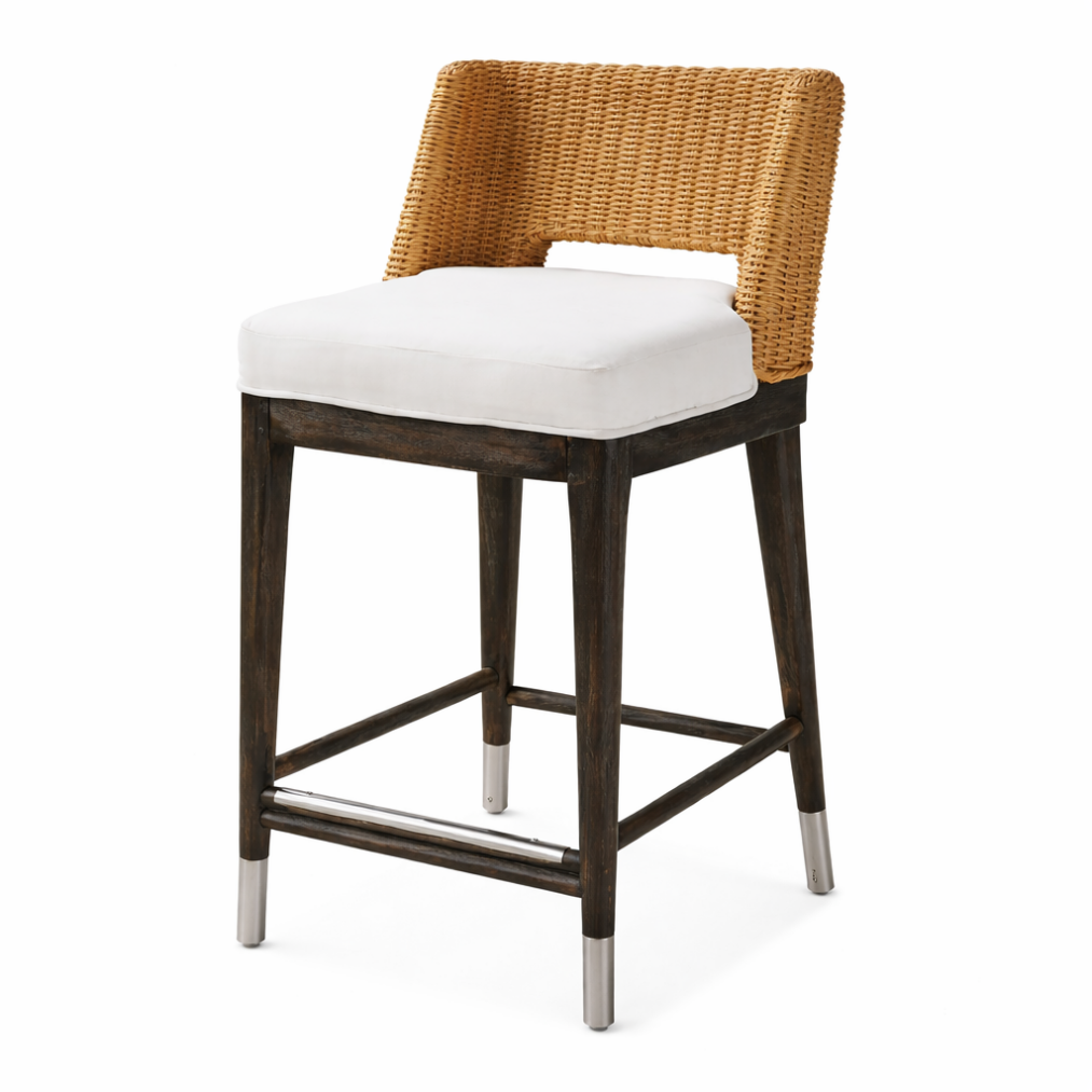 Fritz Wicker Teak Counter Stool