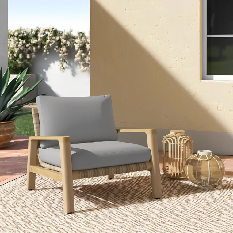Maui Teak Outdoor Lounge Chair & Ottoman Set