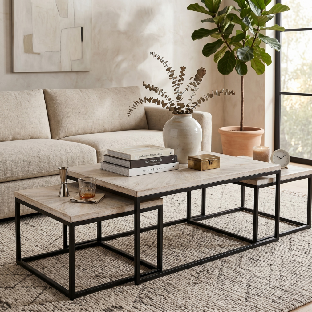 Lucy Coffee and Nesting Tables, White Wash