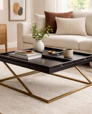 Black Square Coffee Table with Gold Base