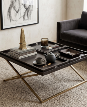 Black Square Coffee Table with Gold Base